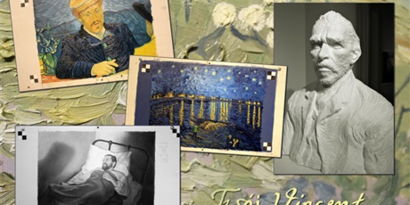 Powiększ grafikę: Kolaż czterech zdjęć ukazujących fragmenty wystawy „Twój Vincent”